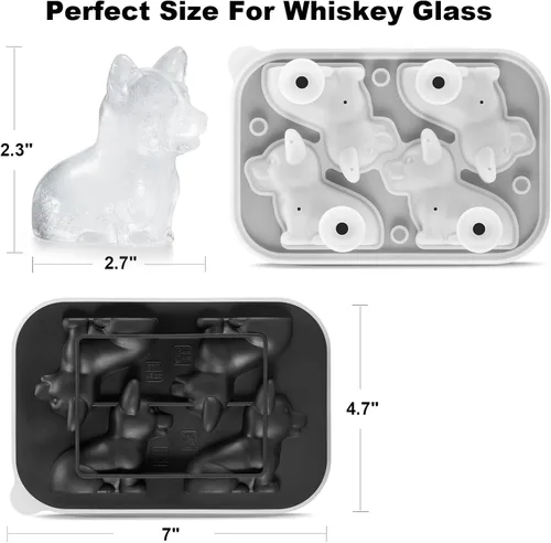 Vista 4 de ACOOKEE Bandeja de hielo 3D Corgi para perros con formas divertidas, regalos novedosos para mamá y papá de Corgi para amantes de los perros, lindo