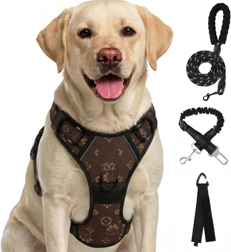 Vista 14 de FURRYFECTION Arnés a cuadros para perros pequeños, chaleco reflectante ajustable sin tirones para mascotas con clip frontal, correa, asa de fácil