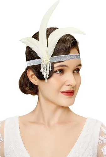 Vista 6 de BABEYOND Diadema de plumas rugientes de los años 20, accesorios para el cabello Gatsby de los años 20 Negro