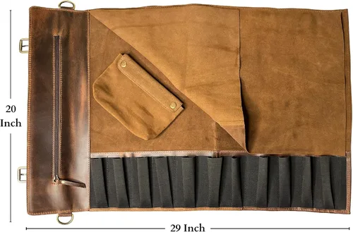 Vista 2 de Bolsa de almacenamiento de rollo de cuchillo de cuero con bolsa enrollable para herramientas, rollo de estuche para cuchillos de chef para viajes