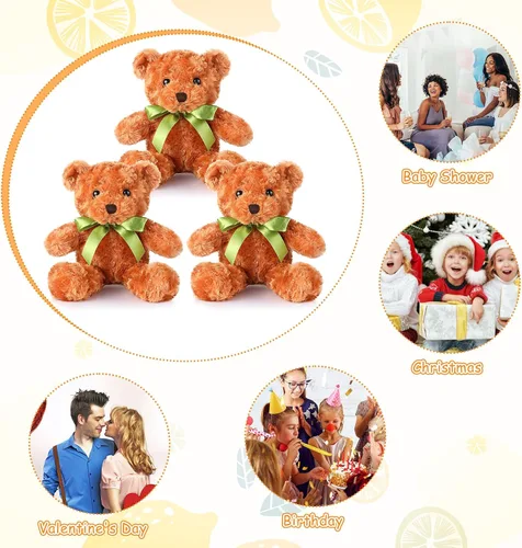 Vista 7 de Hungdao 12 piezas de osos a granel, animales de peluche de 10 pulgadas, lindos animales de peluche suaves con lazos verdes para baby shower, fiesta