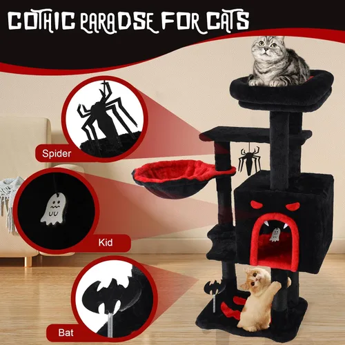 Vista 3 de Árbol gótico para gatos de interior para gatos grandes y adultos, torre gótica de 40.5 pulgadas con cama de ataúd, poste rascador, condominio
