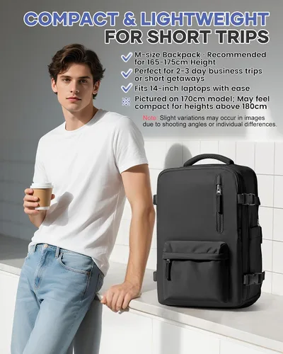 Vista 9 de VECAVE mochila para laptop de viaje, mochila para llevar en vuelos, mochila casual para deportes y universidad, A-Negro, Pequeño, Mochilas de viaje