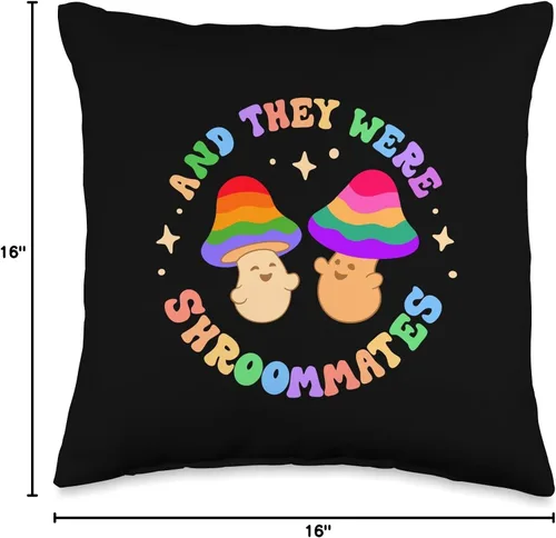 Vista 4 de Shroommates! Cute Groovy Gay Rainbow Mushroom Fans And They Were Shroom Mates Roommates Funny Pride Queer Joke - Almohada de 16 x 16 pulgadas