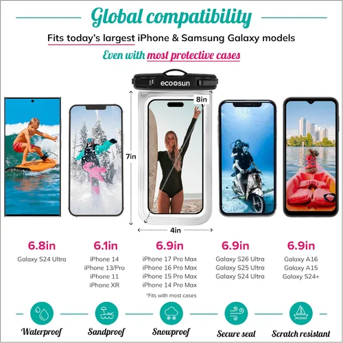 Vista 2 de Eco Sun Paquete de 2 bolsas impermeables para teléfono, funda impermeable Negro / transparente