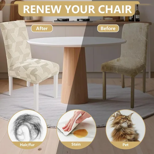 Vista 6 de JIVINER - Juego de 2 fundas elásticas para sillas de comedor, fundas geométricas de jacquard para sillas de comedor, fundas lavables para sillas