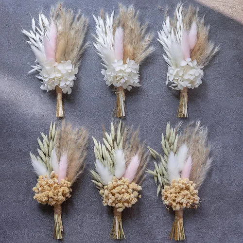 Vista 15 de Mini Ramillete de Flores Secas (Juego de 6) para Decoraciones Artesanales Hechas a Mano y Ojales para Padrinos y Novios. (Burdeos)