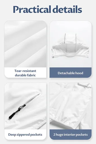 Vista 7 de CREATMO US Chaqueta impermeable plegable para hombre con capucha extraíble
