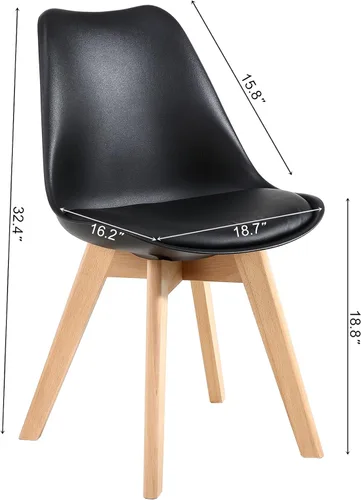 Vista 2 de NOBPEINT Juego de 2 sillas de comedor modernas de mediados de siglo, sillas tapizadas de piel sintética con respaldo curvo, silla de cocina de negro