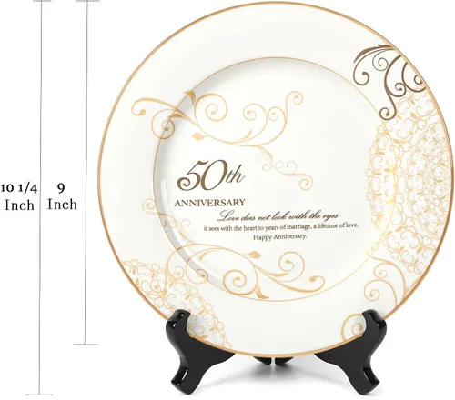 Vista 8 de Urllinz Regalos de boda de 50 aniversario para parejas, padres, abuelos, regalo de recuerdo de aniversario de boda, plato de matrimonio de 50 años