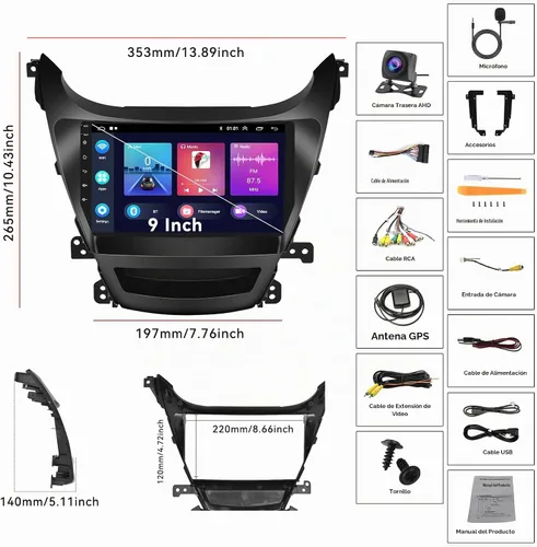 Vista 9 de [HiFi Audio] 2+64G Android Car Stereo para Hyundai Elantra 2014-2016 Wireless Apple Carplay Android Auto 9 pulgadas Pantalla táctil Navegación