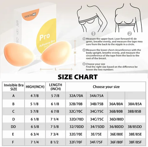 Vista 6 de VICETONE Adhesive Bra Strapless Sticky Invisible Push up Reusable Silicone Bra The Best Off Backless Viscous Bra for Women