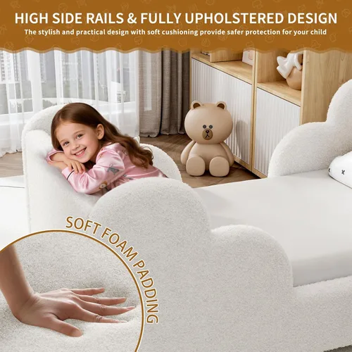 Vista 4 de Cama Montessori tapizada con rieles extraíbles Blanco
