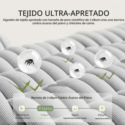 Vista 3 de FAUNNA Funda protectora de colchón 100% algodón para evitar el polvo Gris
