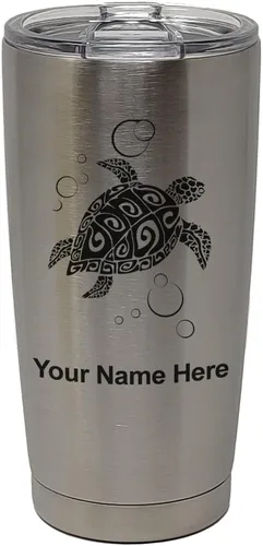 Vista 33 de LaserGram Vaso aislado al vacío de 20 onzas, tortuga marina hawaiana, grabado personalizado incluido (morado claro)