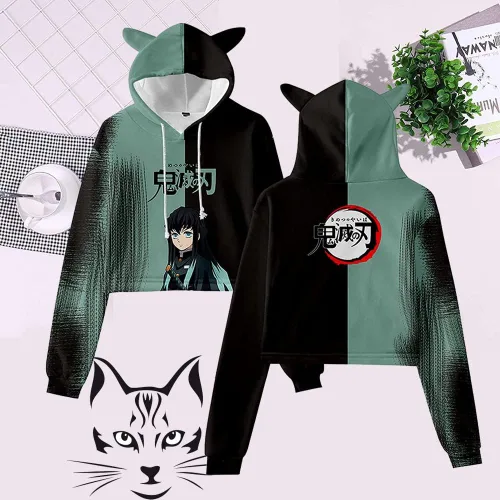 Vista 2 de Sudadera con capucha para mujer y niña, diseño de anime Slayer Kimetsu no Yaiba