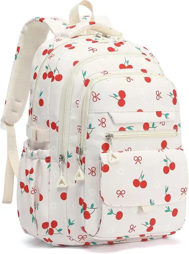 Vista 11 de Phaoullzon Mochila escolar para niñas adolescentes para niños, mochila estética universitaria para laptop para mujeres, Beige, Grande