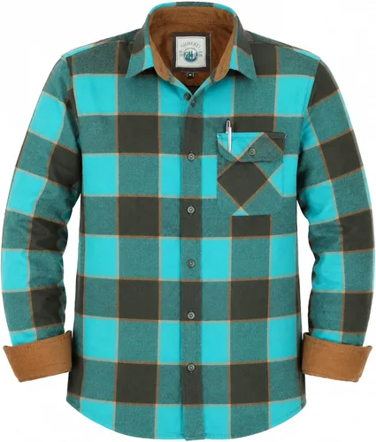 Vista 8 de Gioberti - Camisa a cuadros de franela cepillada de 100% algodón para hombre con contraste de pana Carbón vegetal