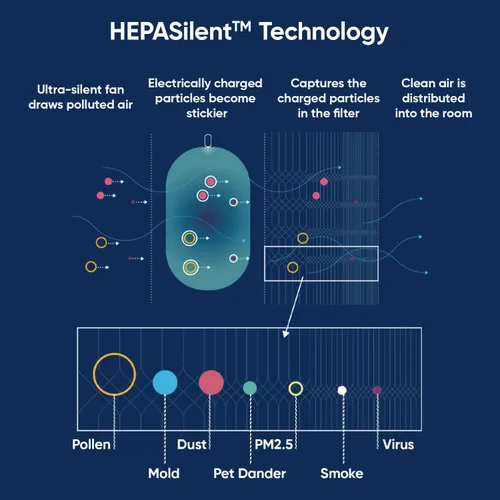 Vista 3 de BLUEAIR - Purificador de aire para dormitorio, limpiador de aire para polvo, caspa de mascotas, humo, moho, polen, bacterias, virus, alérgenos