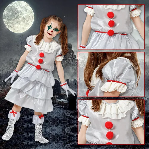 Vista 5 de WATCPNO Girl Pennywose Costume - Scary Clown Halloween Costume for Girls Playwear - It Costume for Kid