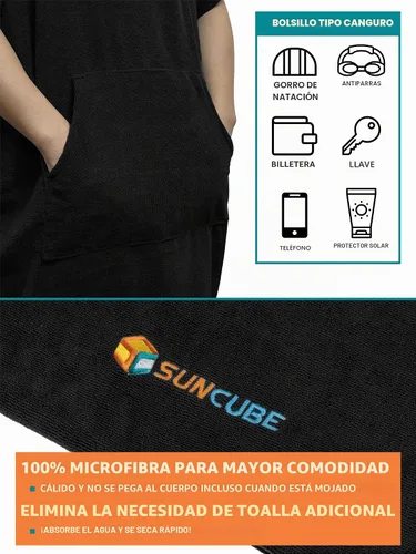Vista 3 de SUN CUBE Poncho de surf cambiante bata con capucha, toalla con capucha cambiante de traje de neopreno Thick Quick Dry Microfiber, Wetsuit Changing