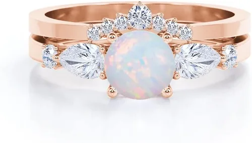 Vista 3 de Opal Ring Set Opal Engagement Rings for Women 10K 14K 18K Gold Opal Wedding Ring Set Bridal Sets Opal Anniversary Ring Promise Ring For Her Free