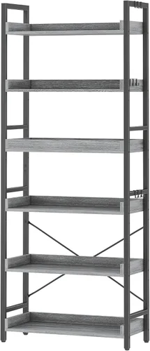 Vista 18 de HCHQHS - Estantería de 4 niveles, estantería industrial ajustable, estantería alta vertical, estanterías abiertas de madera y metal negro