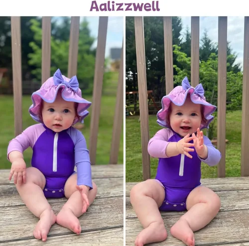 Vista 38 de Aalizzwell Traje de baño de una pieza de manga larga con sombrero para bebé niña