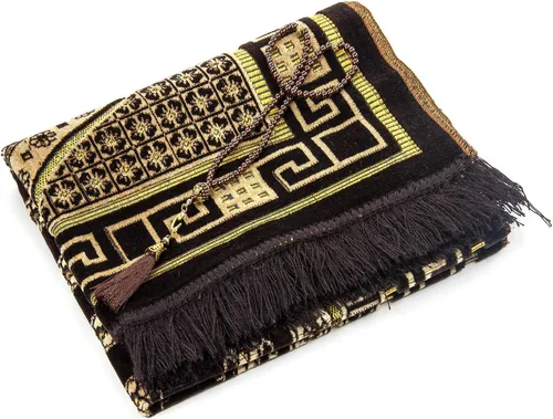 Vista 4 de ihvan online Alfombra de oración musulmana de terciopelo de lujo con cuentas de oración, Janamaz, gruesa y suave, regalo islámico, alfombra