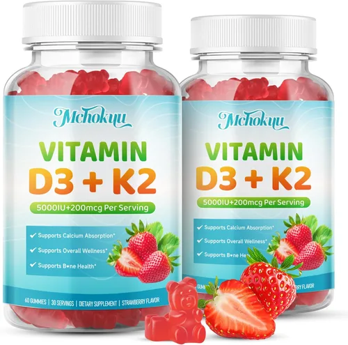 Vista 8 de Vitamin D3 K2 Gummies 5000IU Sugar Free Supplement, 60 Count