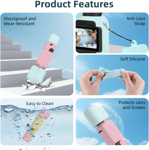 Vista 2 de BRDRC Funda de silicona Pocket 3, protector de lente resistente a los arañazos, compatible con DJI OSMO Pocket 3 accesorios (azul + rosa)