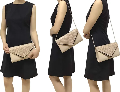 Vista 3 de Charming Tailor Elegante satén embrague brillante diamantes de imitación corte láser solapa cartera de baile