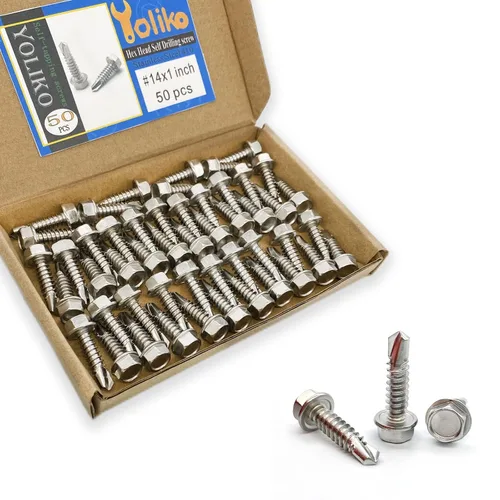 Vista 15 de Tornillos autoperforantes de cabeza hexagonal de arandela #14 x4 (1" a 4-7/8" disponibles), acero inoxidable 410, tornillos Tek de chapa