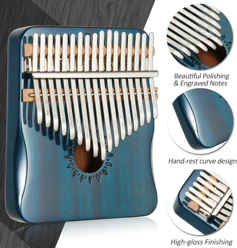 Vista 2 de AARVI Kalimba - Piano de pulgar de 17 teclas, piano portátil de dedo Mbira, regalos para niños y adultos principiantes (azul)