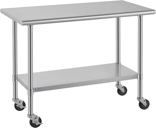 Vista 64 de ROCKPOINT Mesa de acero inoxidable para preparación y trabajo, 14x24 pulgadas; mesa de cocina comercial de metal NSF resistente con estante inferior