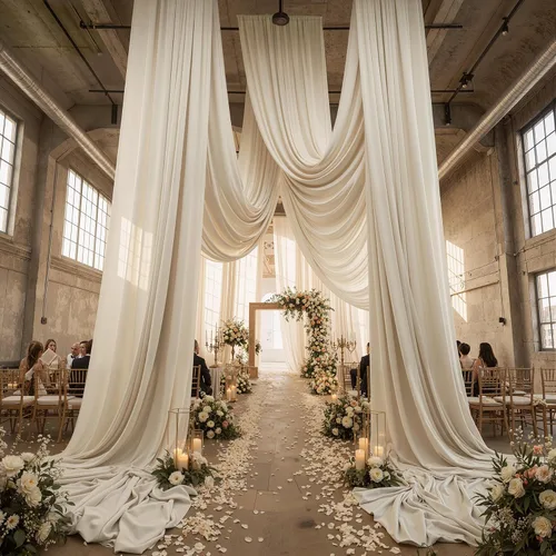 Vista 10 de Cortina de techo beige de 20 x 40 pies para bodas, 4 paneles sin arrugas, 40 pies de largo, cortinas drapeadas para bodas, cumpleaños y fiestas
