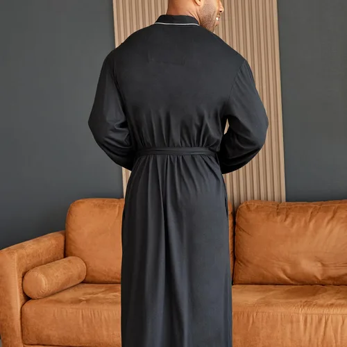 Vista 3 de Alexander Del Rossa Bata de baño para hombre, con bolsillos, suave y ligera, bata de algodón para hombre