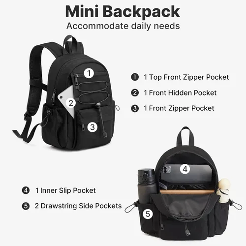 Vista 4 de G4Free Mochila pequeña de 10L para mujer y hombre Negro