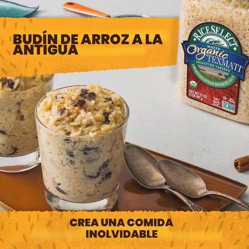 Vista 3 de RiceSelect arroz orgánico texmati basmati blanco, arroz premium sin OMG sin gluten de grano largo blanco, frasco de 32 onzas