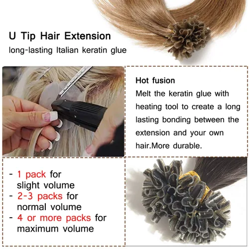 Vista 168 de SEGO Extensiones de cabello humano con micro cuentas, extensiones de cabello humano con micro bucle, lacio, natural, fusión fría, 1.76 oz/paquete