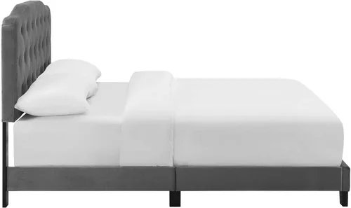 Vista 5 de Modway Amelia - Cama matrimonial tapizada en terciopelo copetudo, color gris