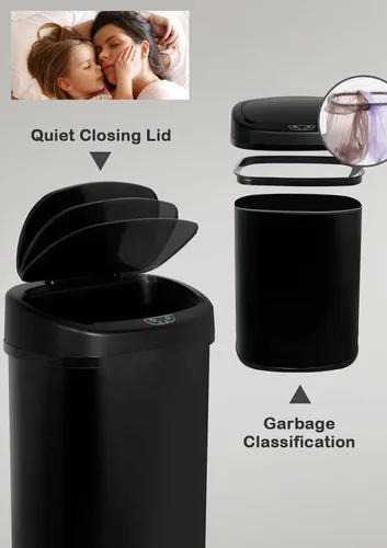Vista 2 de Bote de basura automático de 50 l/13 galones para el hogar y la cocina, cubo de basura grande de acero inoxidable con sensor de movimiento