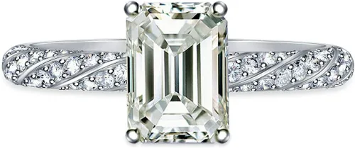 Vista 2 de Anillo de compromiso chapado en plata de moissanita blanca con corte esmeralda para mujer