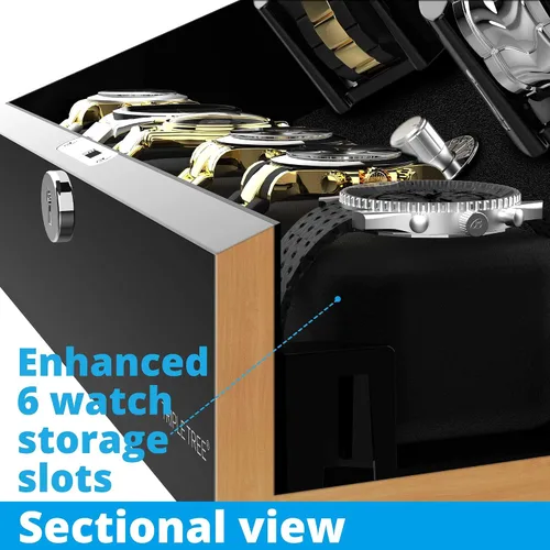 Vista 7 de TRIPLE TREE Enrollador de reloj para 4 relojes automáticos, con 6 almacenes adicionales de relojes, acabado de piano de carcasa de madera, motor