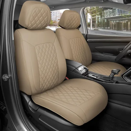 Vista 46 de MotorBox Meridian Series - Fundas de asiento de piel napa, fundas clásicas de asiento delantero, de piel sintética de alta calidad, color beige