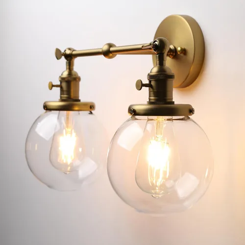 Vista 5 de Phansthy Lámpara de pared industrial vintage de 2 luces con doble pantalla de cristal de globo de 5.9 pulgadas (antiguo)