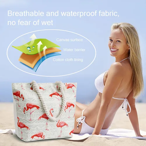 Vista 5 de weallbuy Bolsas de playa para mujer, impermeable, a prueba de arena, bolsa de lona con cremallera
