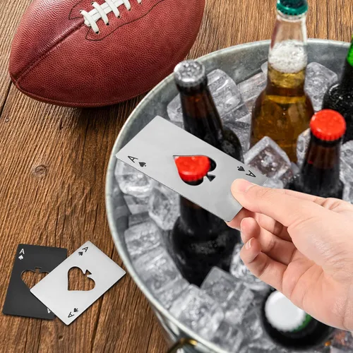 Vista 4 de uxcell Abrebotellas Ace of Spades, 10 unidades, de acero inoxidable, tamaño de tarjeta de crédito, abrebotellas de cerveza para bodas, fiestas