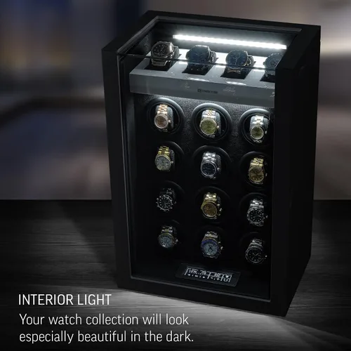 Vista 3 de TIMECUBE Enrollador de reloj para 12 relojes con luz interior y 4 ranuras de almacenamiento para relojes, Blanco, Compacto