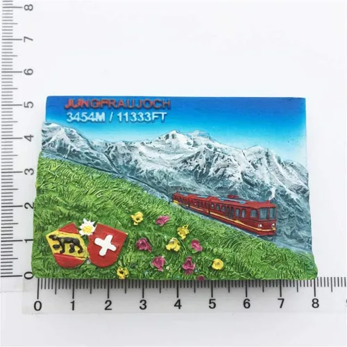 Vista 3 de Jungfrau Suiza 3D Nevera Imán Resina Artesanía Artesanía Artesanía Turística Viajes Ciudad Recuerdo Carta Refrigerador Pegatina